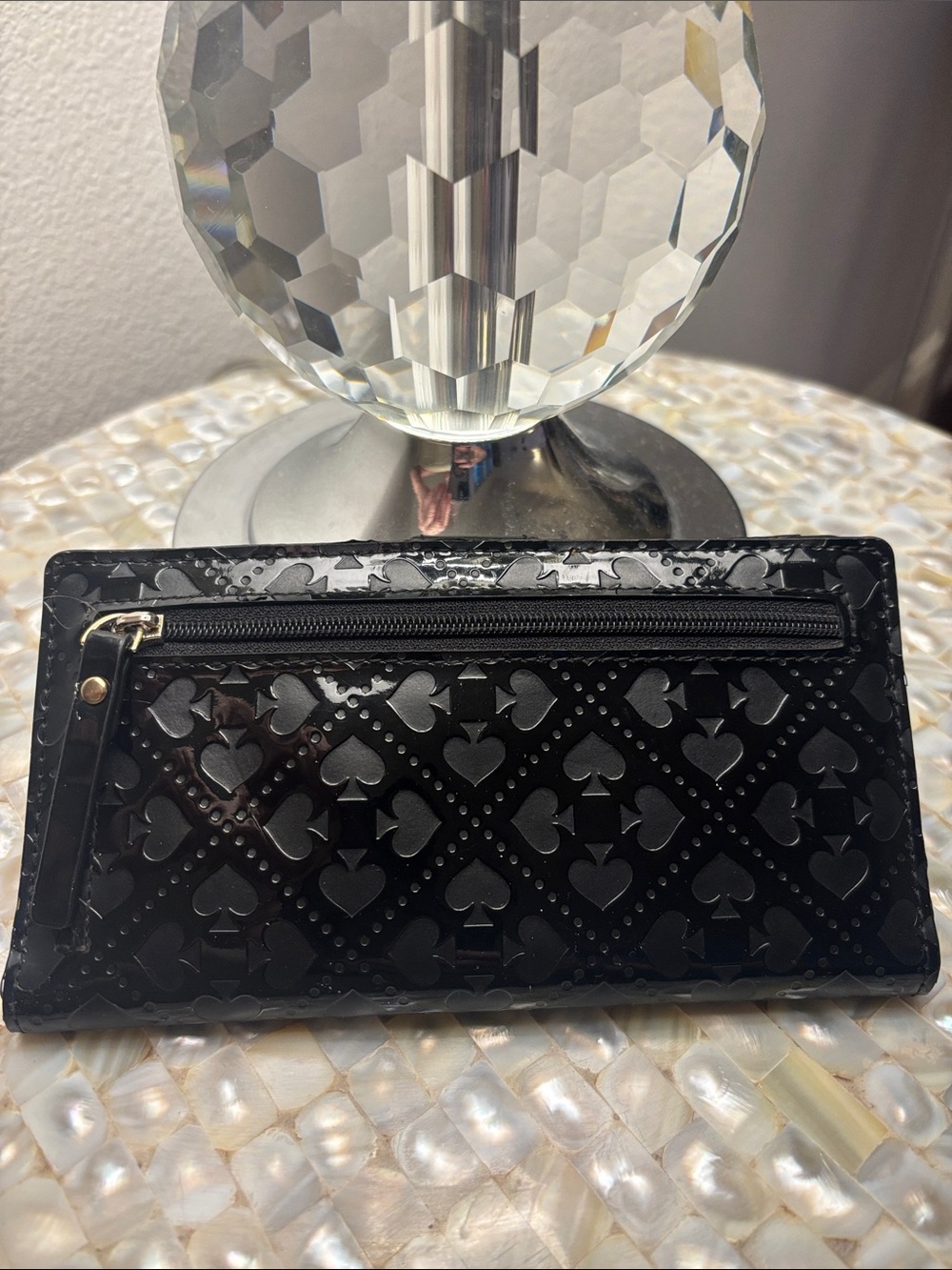NWOT Kate Spade Black Patent Wallet – Embossed Heart & Club Motif - Picture 2 of 8